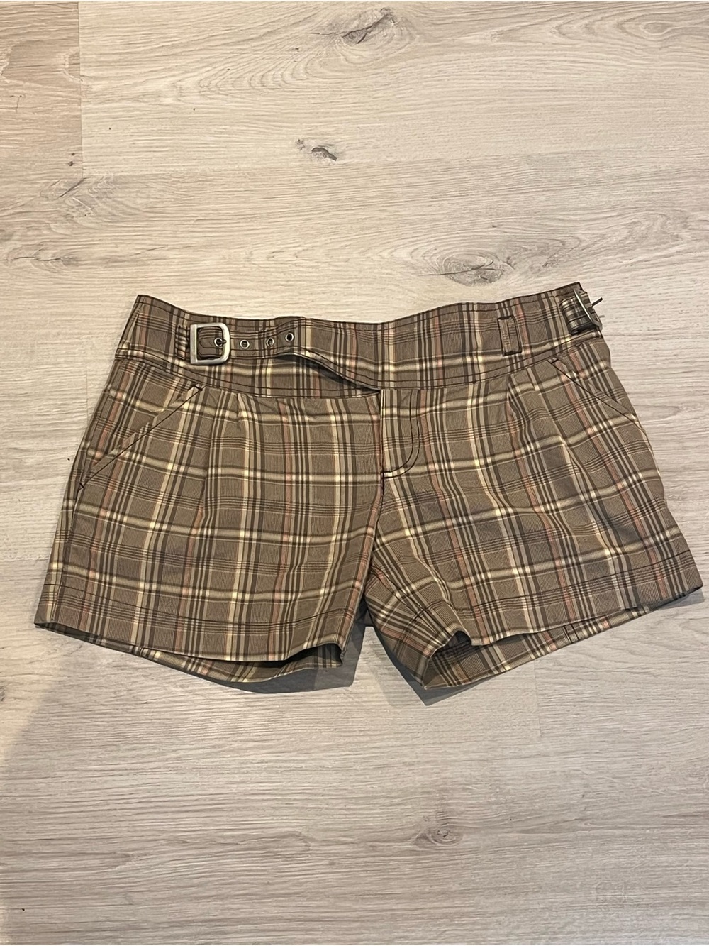 Gingham Brown Mini Shorts Belted